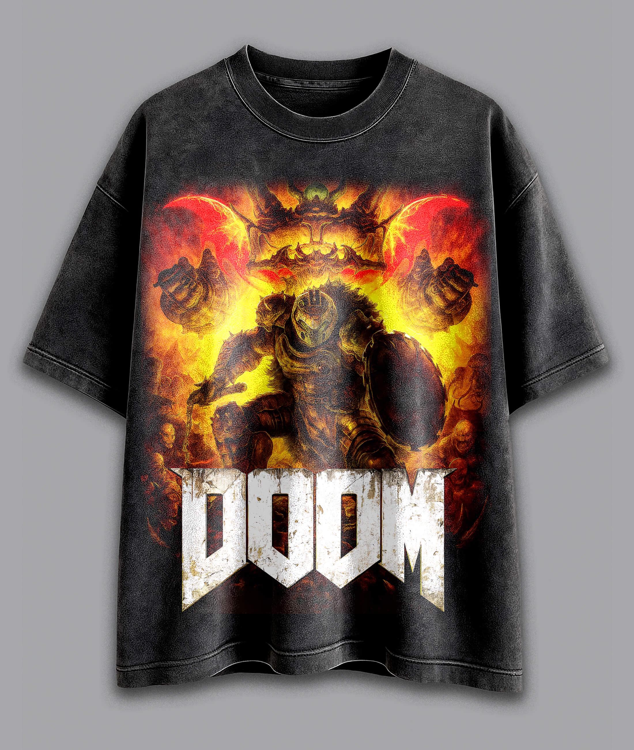 T-shirt DOOM Game Key Art – Signatures Développeurs, Unisexe, Coupe Regular, Coton Premium