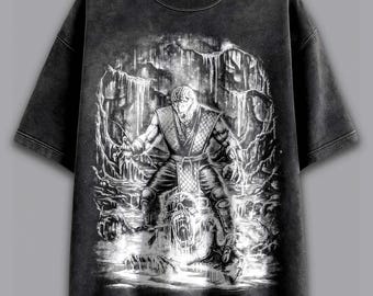 Sudadera de Mortal Kombat desteñida, estilo retro Subzero, regalo para gamers con estilo desgastado