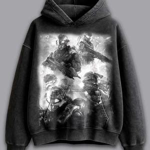 Bleached Sci-Fi Video Game Washed Heavy Hoodie, Space Shooter T-Shirt, Future Soldier Sweatshirt, Unisex T-shirt, Distressed Gamer Gift.