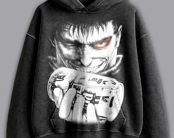 Bleached Berserk Anime Hoodie, Acid Wash Japanese Manga Sweatshirt