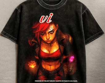 Camiseta vintage de Vi Arcane LOL Anime, algodón negro lavado ácido