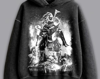 Sudadera con capucha de Mortal Kombat con arte desteñido, sudadera de jugador lavada
