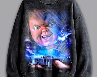 Retro Horror Movie Sweatshirt, Acid Wash Heavy Cotton, Halloween Gift