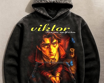 Vintage Viktor Anime Hoodie, Säure Waschung, Otaku Geschenk