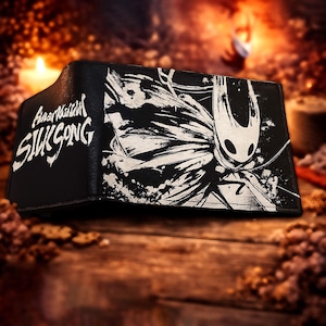 Carteira Hollow Knight Silksong, carteira de couro para gamer, porta-cartões e organizador de dinheiro, acessório unissex para videogame, presente para fãs de Silksong.