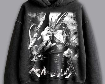 Berserk Anime Hoodie, Acid Wash Cotton, Vintage Manga Sweatshirt