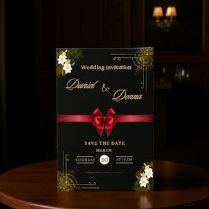 Elegant Black & Gold Wedding Invitation – Printable, Digital Download