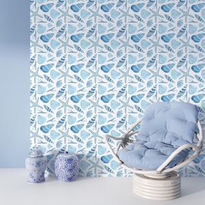 Coastal Seashell Wallpaper – Blue Ocean Starfish Wall Mural