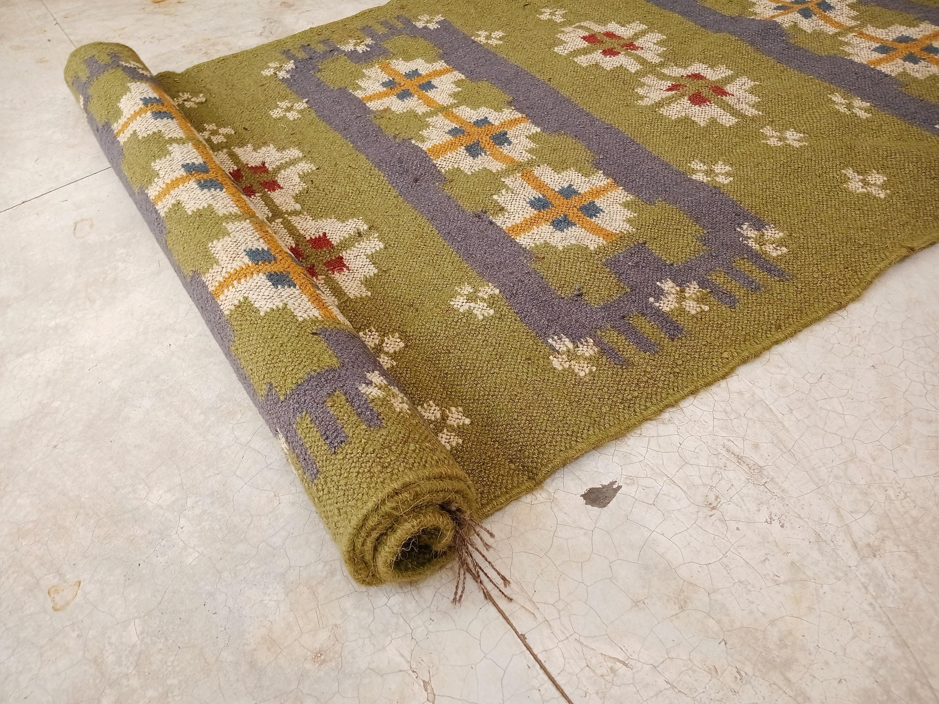 Green Natural Jute Area Rug, Handwoven Boho Farmhouse Carpet, Custom Size Kilim Rug