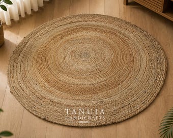 Alfombra redonda de cocina, alfombra redonda de yute hecha a mano, alfombra de yute circular sólida, decoración vintage para el hogar, alfombra india de fibra natural para dormitorio/pasillo.