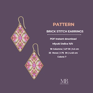 Brick Stitch Earrings Pattern PDF, Miyuki Delica Diamond Shape Bead Design (Instant download)