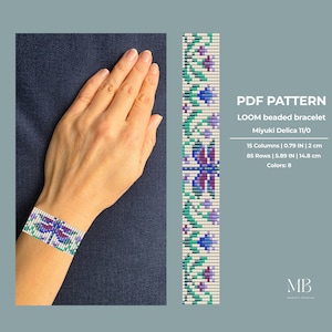 Libelle Loom Perlen Muster, Miyuki Delica Nature Armband Design (PDF Sofort-Download)