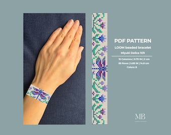 Libelle Loom Perlen Muster, Miyuki Delica Nature Armband Design (PDF Sofort-Download)