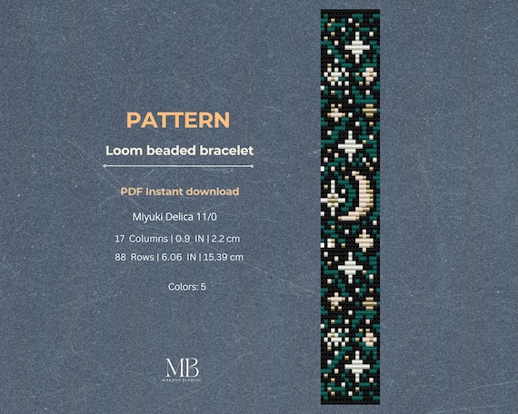 Starry Night Loom Bead Pattern, Miyuki Delica Christmas Moon Bracelet Design (Instant download)