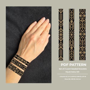 Patrones para pulseras de cuentas Gold Black Loom, set Miyuki Delica (descarga en PDF)