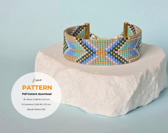 Miyuki Delica Loom Bracelet Pattern: Blue Shades Bead Design (PDF Pattern)