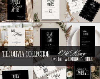 Old Money Vintage Style Wedding Stationery Template Bundle | Elegant Seating Chart | Wedding Invitation Bundle | Canva Editable | OLIVIA