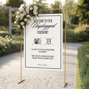 Unplugged-ceremoniskylt | Välkomstskylt för bröllop | Mall för bröllopsskylt i vintagestil med gamla pengar | Redigerbar i Canva | OLIVIA