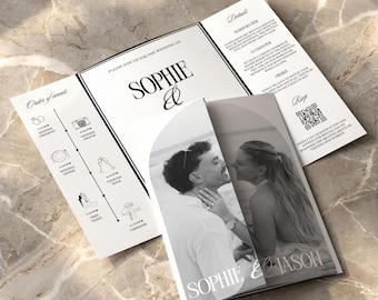 Old Money Gatefold Wedding Invitation | Elegant Gatefold Invite with Photo | Luxury Classic Trifold Wedding Card | Canva Printable Template