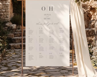 Alphabetical Seating Chart Template | Minimal Wedding Seating Chart Sign | Alphabetical Seating Plan |  Canva Editable (Instant Download)