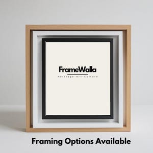 May include: A nested picture frame arrangement with a natural wood outer frame, a white middle frame, and a black inner frame. The center displays the "FrameWalla" logo and the text "Framing Options Available".