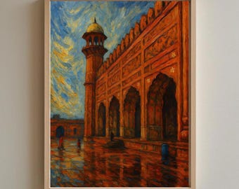 Islamic Wall Art Print • Lahore Badshahi Mosque Painting • Pakistan Painting Wall Art • Islamic Mosque Artwork • Mughal Architecture Art