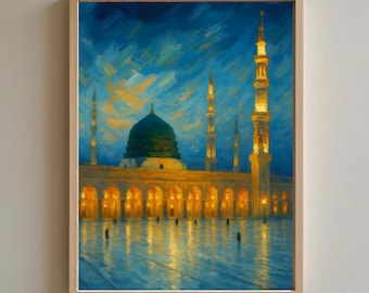 Madinah Islamic Wall Art Print | Masjid Nabawi Painting | Islamic Home Decor | Muslim Wall Art | Mosque Art Print