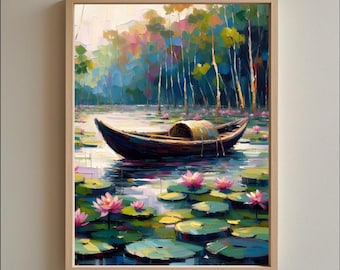 Bangladesh Riverboat Nowka Art Print | Traditional Bangladesh Scenery Painting  | Bangladeshi Art Print | Bangladesh Travel Poster
