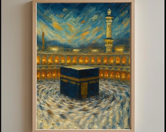 Kaaba Islamic Wall Art Print | Masjid al Haram Painting | Mecca Art | Islamic Home Decor | Muslim Wall Art