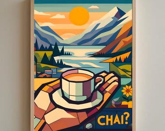 Wydruk artystyczny kubistyczny Chai | Dekoracja ścienna do kuchni Desi Tea