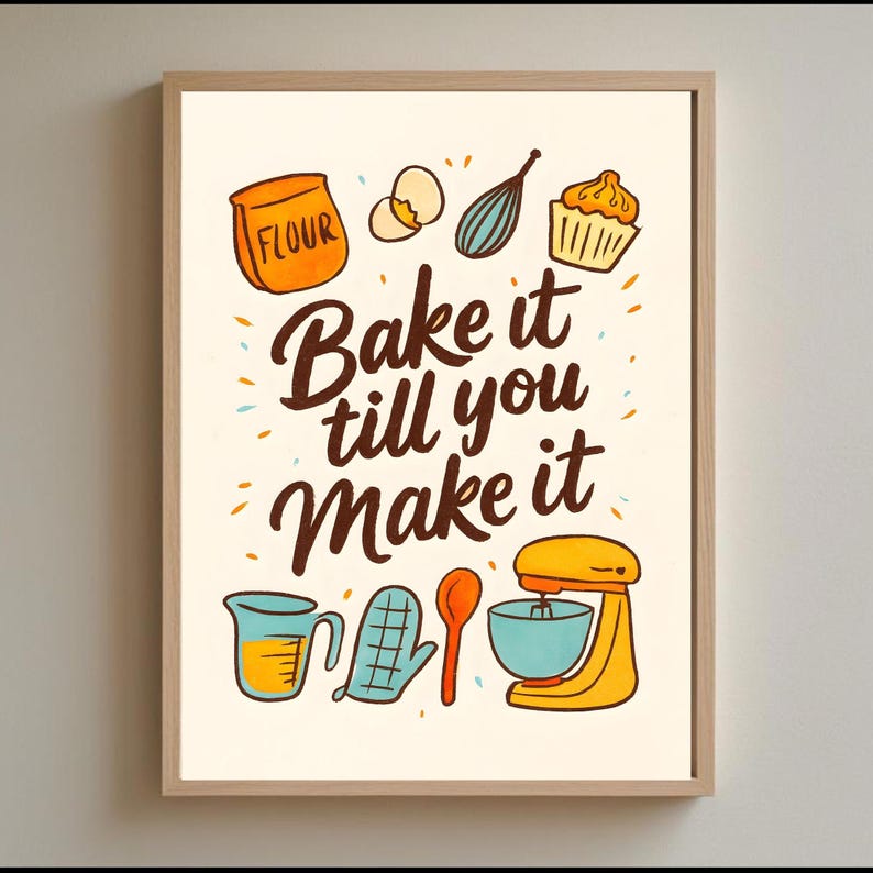 Bake It Till You Make It Kitchen Print – Motivational Bakery Art - Etsy