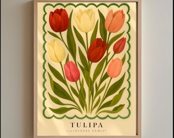 Tulip Botanical Print – Vintage Style Floral Wall Art, Colorful Tulip Illustration, Garden Flower Poster, Nature-Inspired Home Decor, Liliac