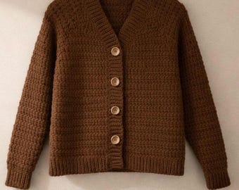 Crochet V Neck Cardigan Pattern PDF | Easy Beginner Button Front Sweater | Cozy  Crochet Jacket