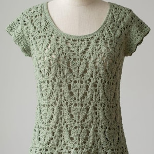 Modello per top all'uncinetto con motivo a foglie in pizzo, maglietta estiva, livello principiante avanzato (PDF, download digitale)