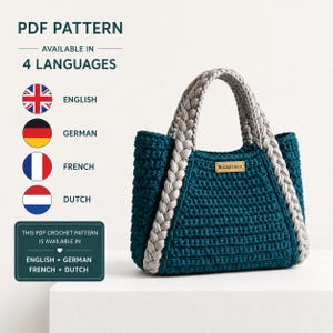 Easy Crochet Tote Bag Pattern PDF | Chunky Handbag with Braided Handle | Instant Download