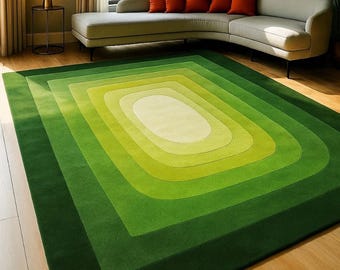Hand Tufted Green Gradient Rug, Modern Abstract Wool Area Rug, Luxury Living Room Carpet, Custom Handmade Designer Rug