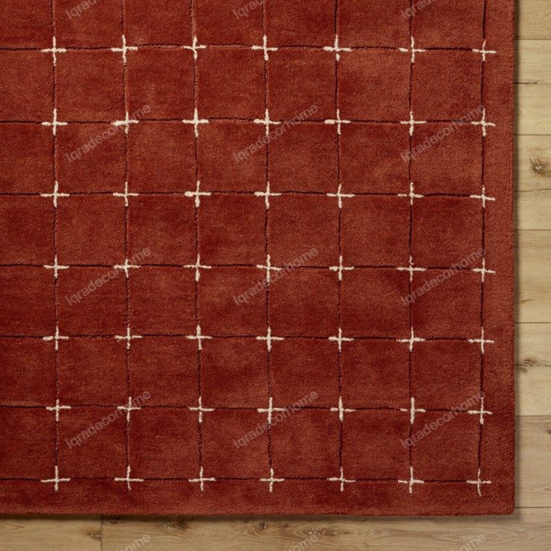 Brown Checkered Wool Rug | Modern Grid Pattern, Hand-tufted - Etsy