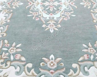 Vintage Grün Floral Bordüre Teppich, Teppich im orientalischen Stil Elfenbein und Pastell Akzente, Elegant Traditionelle Wohnzimmer Dekor Handmade Look