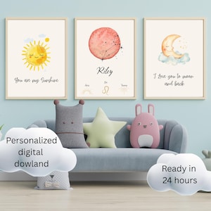 Personalized Zodiac Nursery Art Set of 3: Constellation Baby Name Poster (Digital Download)