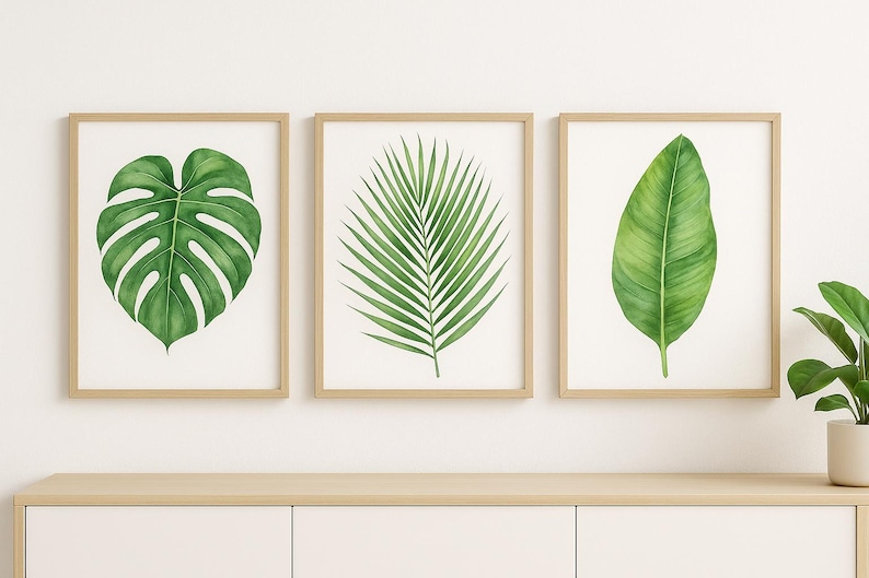 Tropical Botanical Wall Art Set of 3 + 1 – Watercolor Monstera, Palm ...