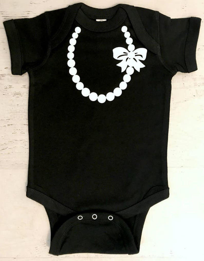 Pearl Necklace with Bow on Black Onesie with White Pearls and | Etsy