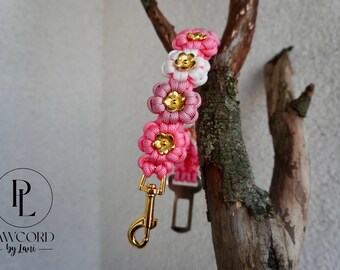 Correa de seguridad para perros para el coche con diseño floral - Correa de paracord para perros para el coche - ajustable - resistente y hecha a mano - correa de seguridad para perros - accesorio de viaje