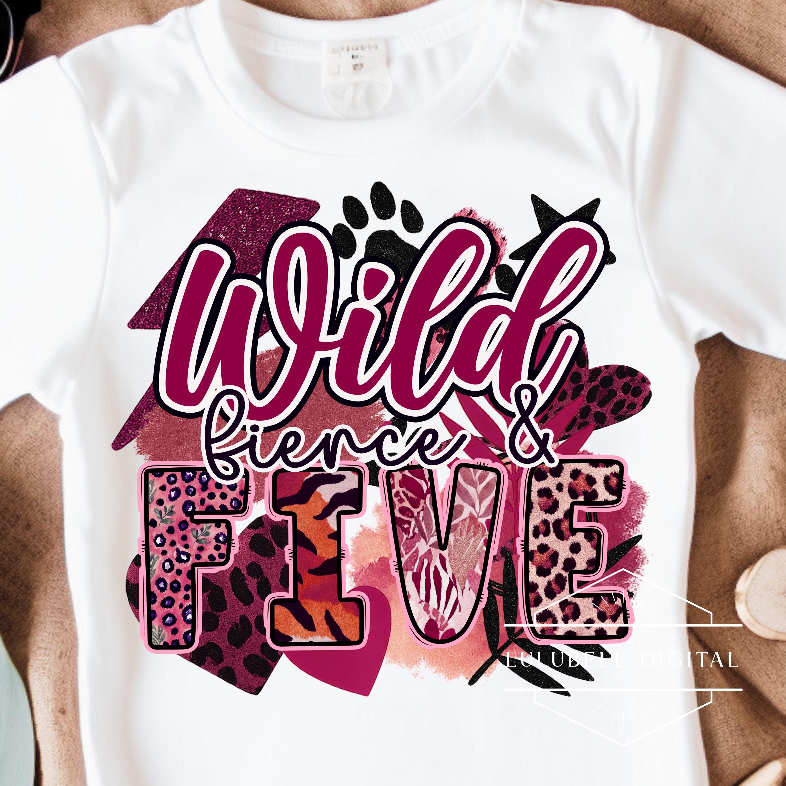 Wild Fierce & Five PNG: Trendy Leopard Print Birthday T-shirt