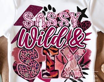 Sassy Wild & Six PNG: Leopard Print Birthday T-shirt Graphic, Boho