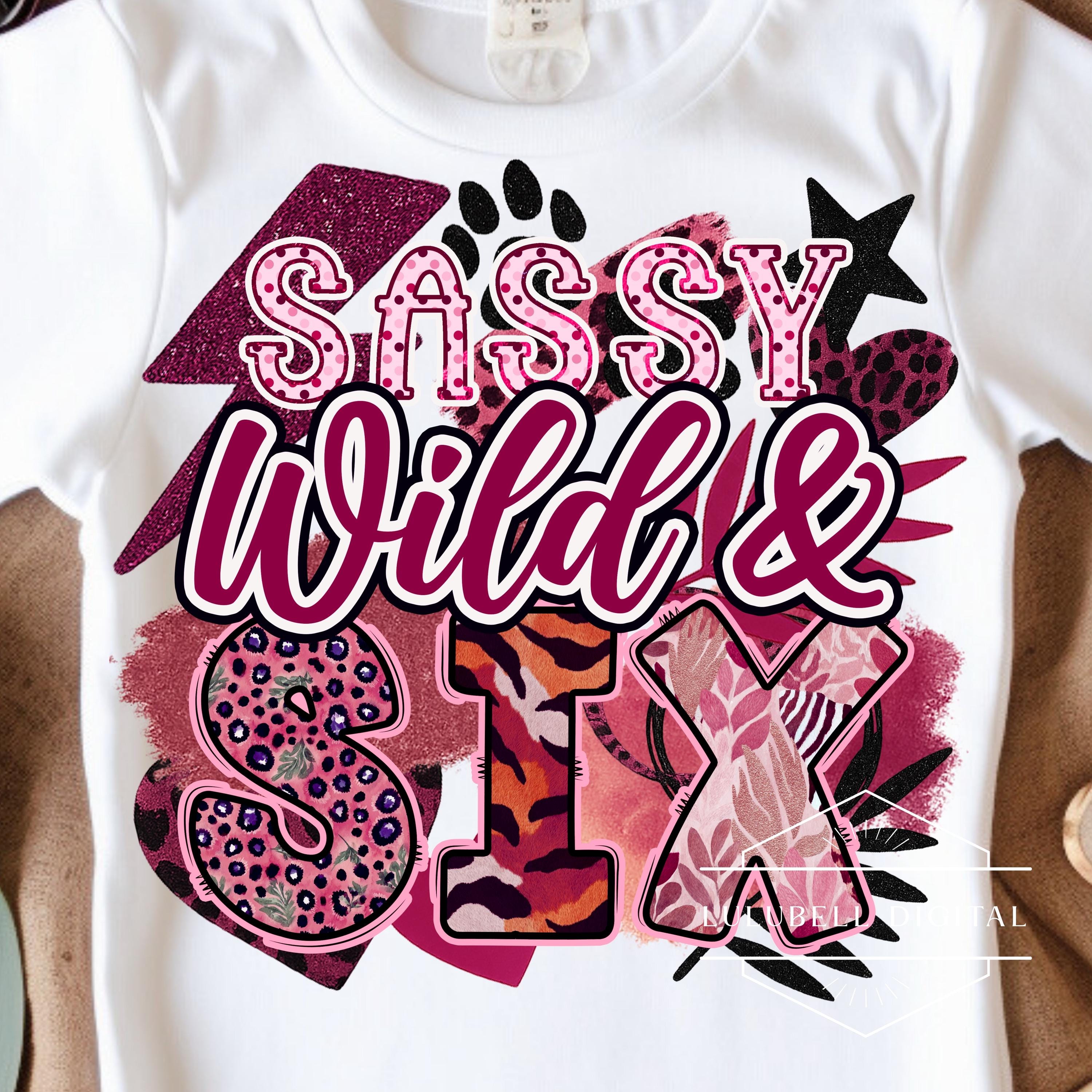 Sassy Wild & Six PNG: Leopard Print Birthday T-shirt Graphic, Boho
