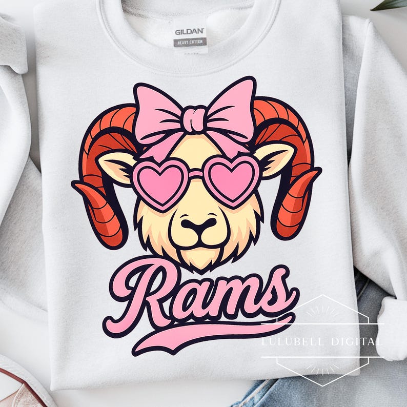Pink Bow Rams Mascot PNG: Coquette Team T-shirt Graphic, Heart ...