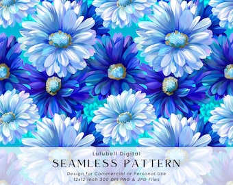 青いデイジーの水彩画風の花柄背景PNG - Etsy 日本