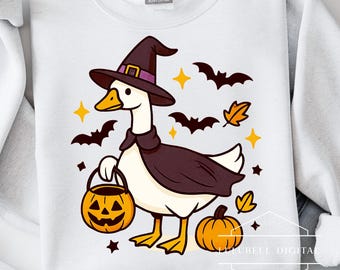 Witchy Halloween Goose PNG: Spooky Goose T-Shirt Graphic, Trick-or-Treat Sublimation Design