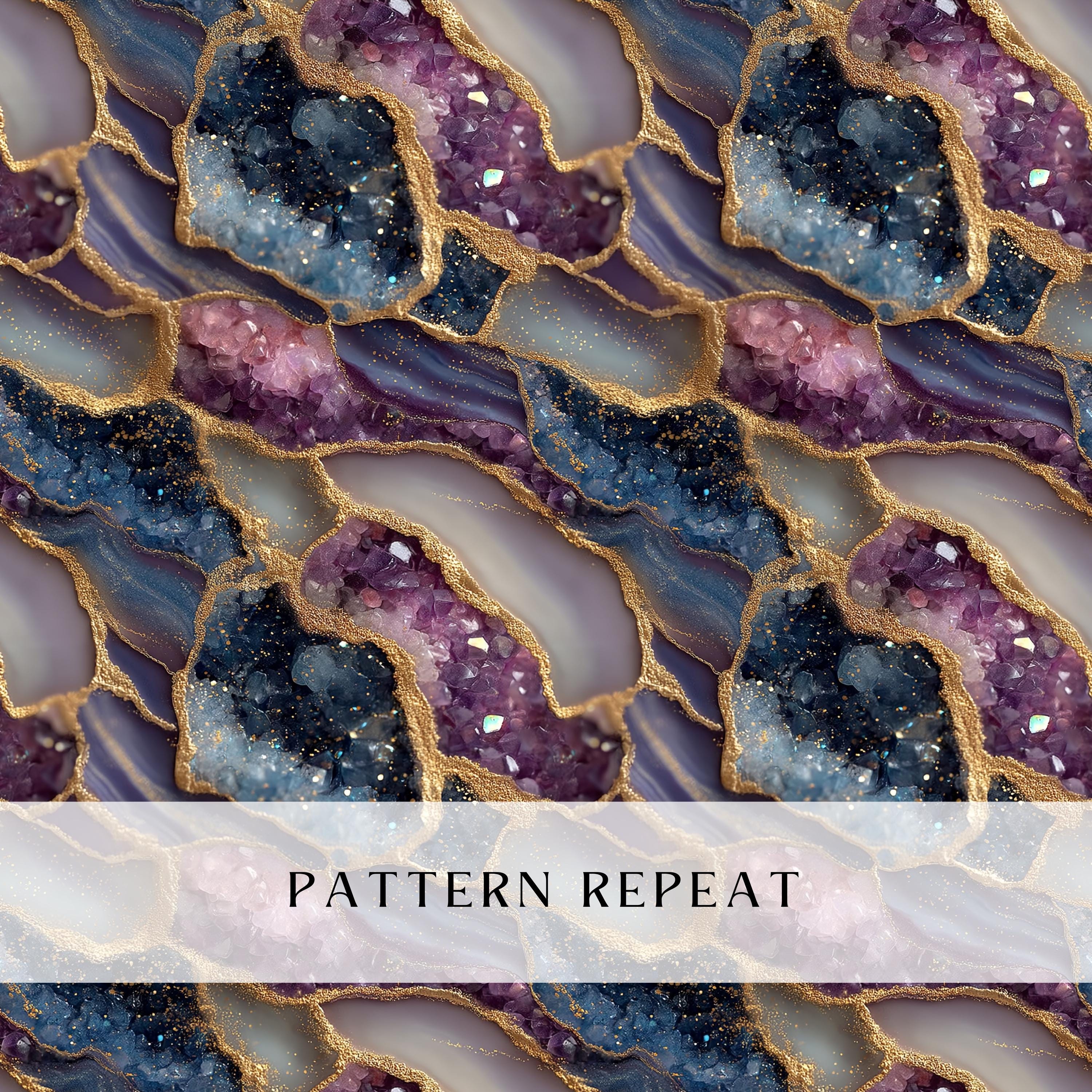 Amethyst & Sapphire Geode Seamless Pattern: Gold Crystal Agate Digital ...