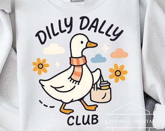 Goose Dilly Dally Club PNG: Funny Retro Walking T-Shirt Graphic, Cottagecore Duck Sublimation Design